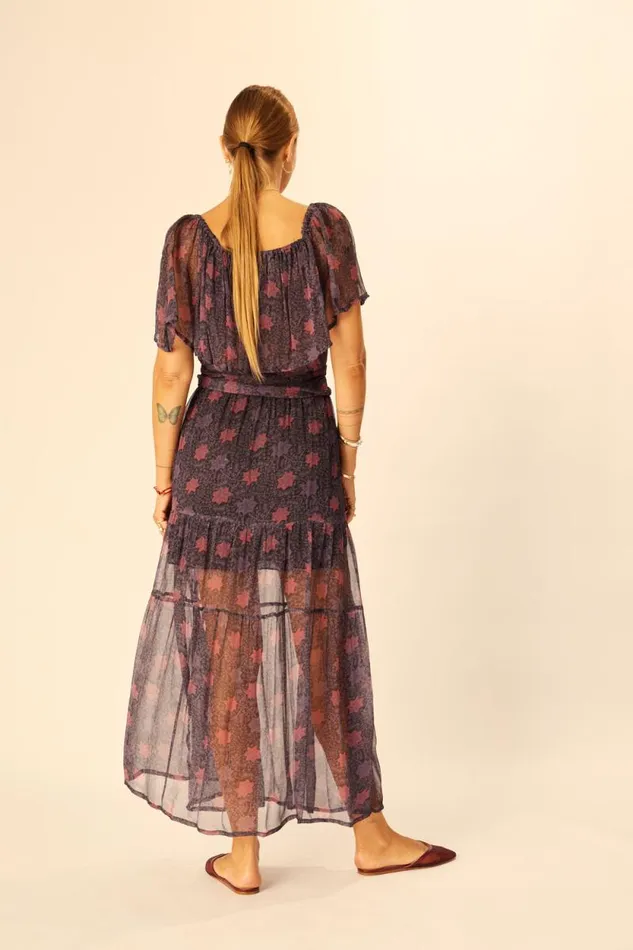 Dresses Shop Natalie Martin NAOMI DRESS WITH SASH Snowflake Aubergine