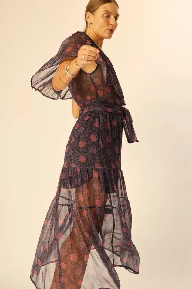 Dresses Shop Natalie Martin NAOMI DRESS WITH SASH Snowflake Aubergine