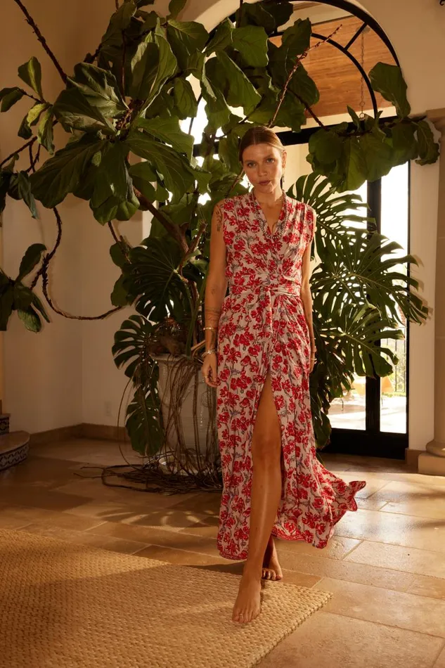 Dresses Shop Natalie Martin NICO SLEEVELESS MAXI Silk Watercolor Clementine
