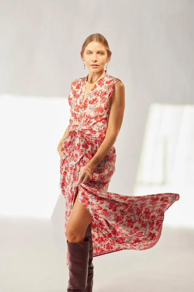 Dresses Shop Natalie Martin NICO SLEEVELESS MAXI Silk Watercolor Clementine
