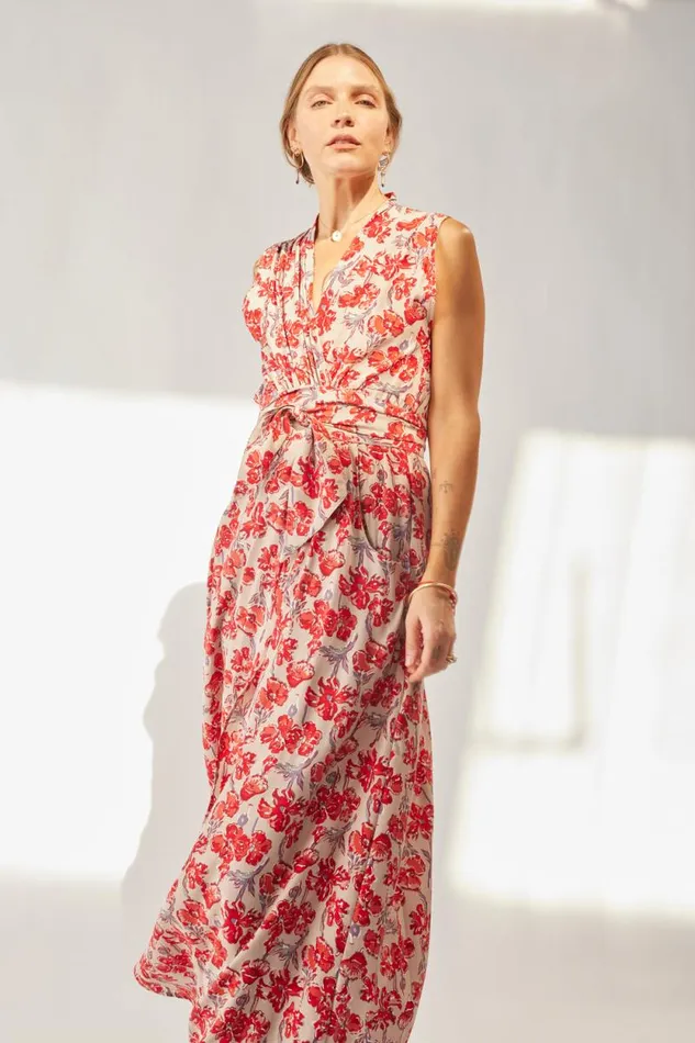 Dresses Shop Natalie Martin NICO SLEEVELESS MAXI Silk Watercolor Clementine