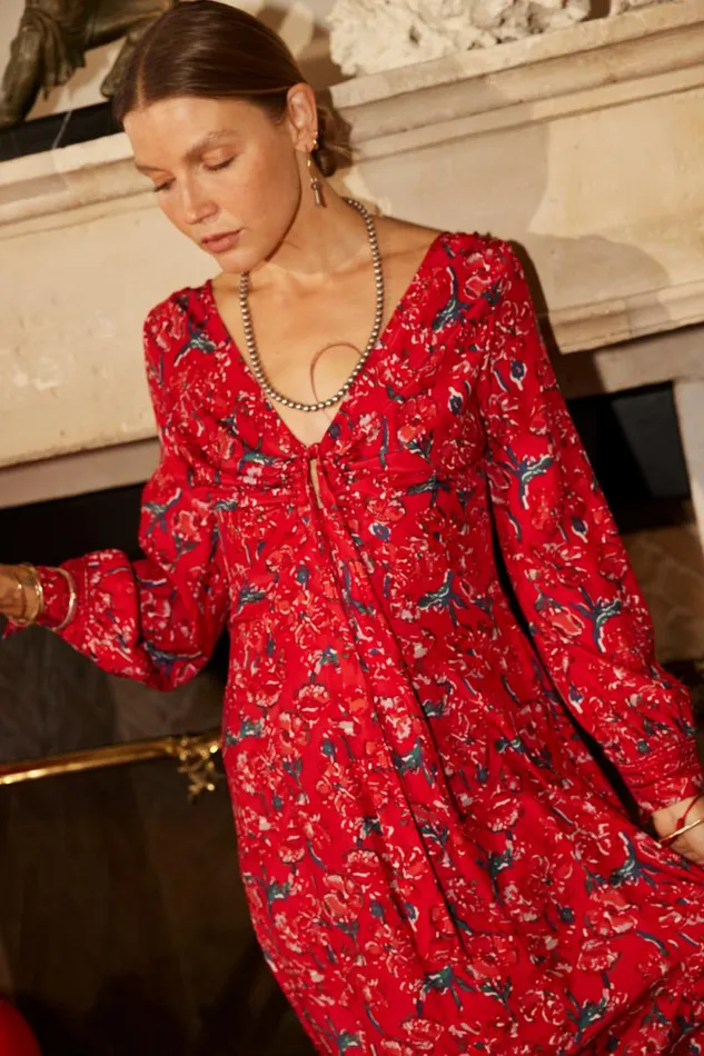 Dresses Shop Natalie Martin REESE DRESS Silk Watercolor Vermillion