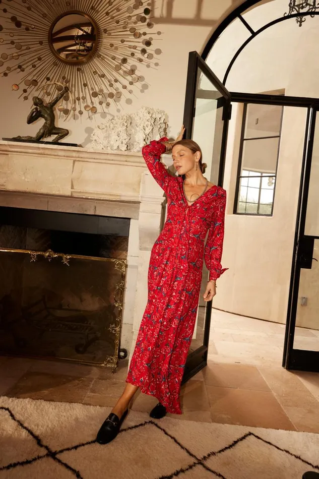 Dresses Shop Natalie Martin REESE DRESS Silk Watercolor Vermillion
