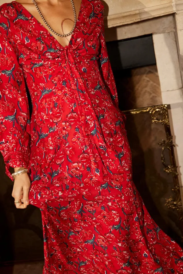 Dresses Shop Natalie Martin REESE DRESS Silk Watercolor Vermillion