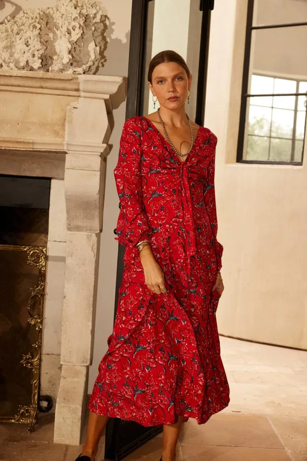 Dresses Shop Natalie Martin REESE DRESS Silk Watercolor Vermillion