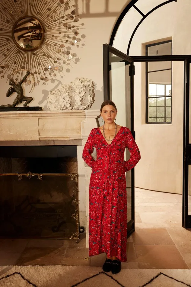 Dresses Shop Natalie Martin REESE DRESS Silk Watercolor Vermillion