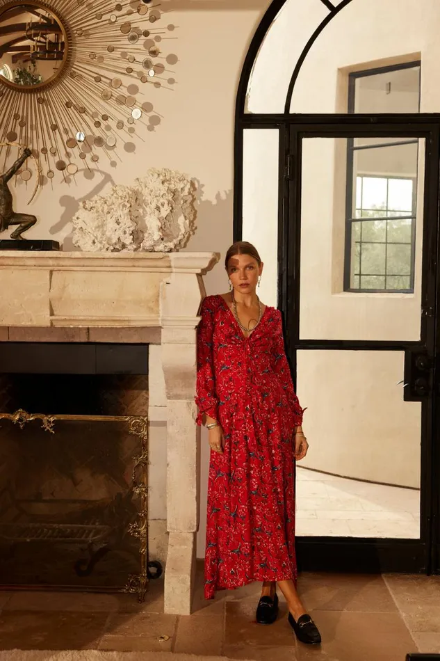 Dresses Shop Natalie Martin REESE DRESS Silk Watercolor Vermillion
