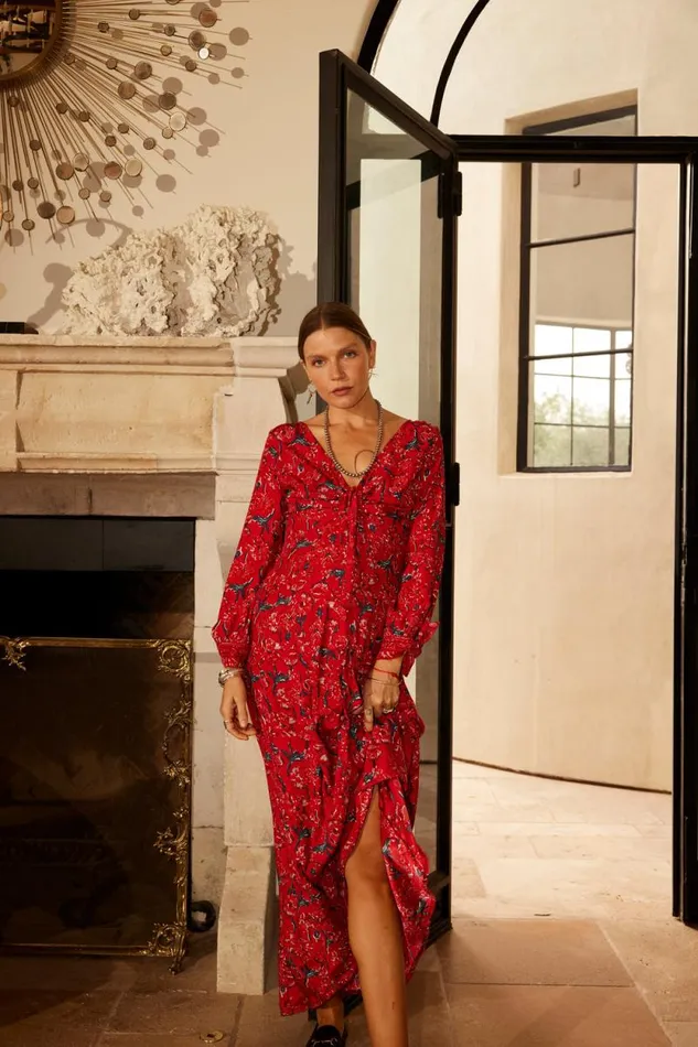 Dresses Shop Natalie Martin REESE DRESS Silk Watercolor Vermillion