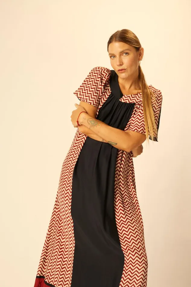 Dresses Shop Natalie Martin SIENNA DRESS Block Zigzag Noire
