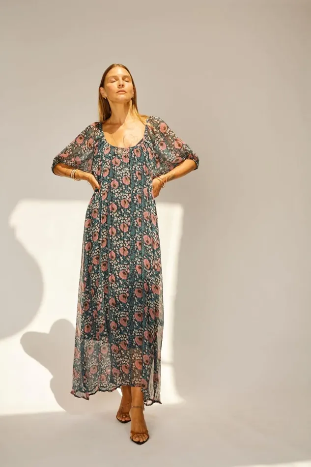 Dresses Shop Natalie Martin VIVI DRESS Vintage Flowers Indigo