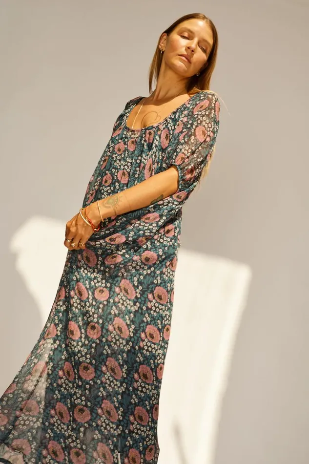 Dresses Shop Natalie Martin VIVI DRESS Vintage Flowers Indigo