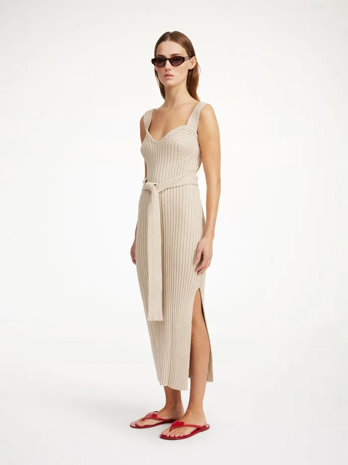 Dresses Women By Malene Birger Honeya Ribbed Maxi Dress Oyster Gray
