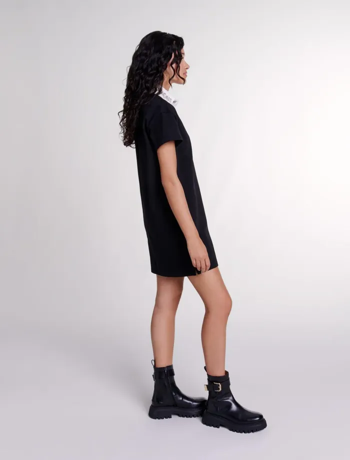 Dresses Women Maje Embroidered Rhinestone Polo Dress Black