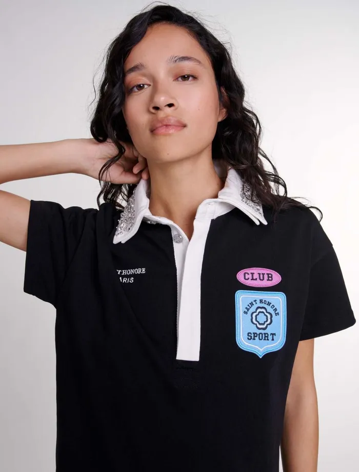 Dresses Women Maje Embroidered Rhinestone Polo Dress Black