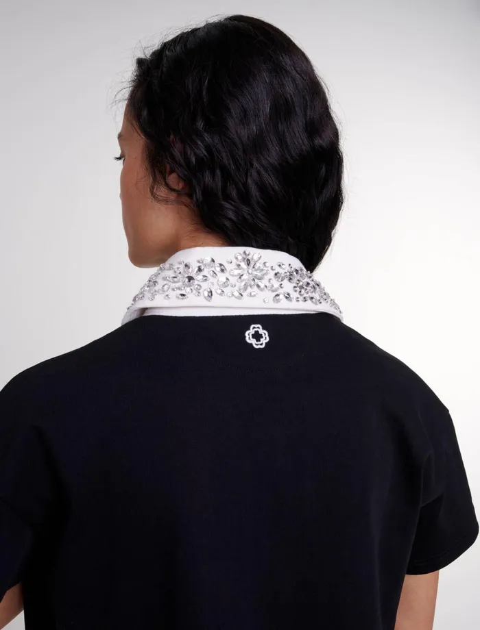 Dresses Women Maje Embroidered Rhinestone Polo Dress Black