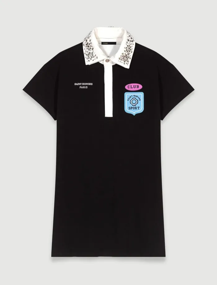 Dresses Women Maje Embroidered Rhinestone Polo Dress Black
