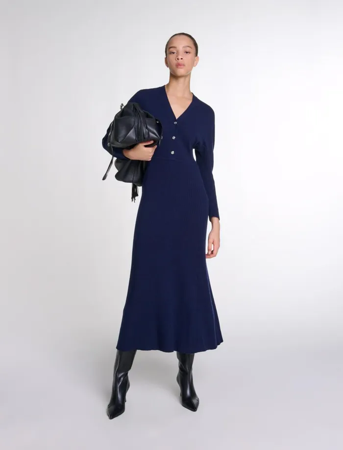 Dresses Women Maje Knit Maxi Dress Navy
