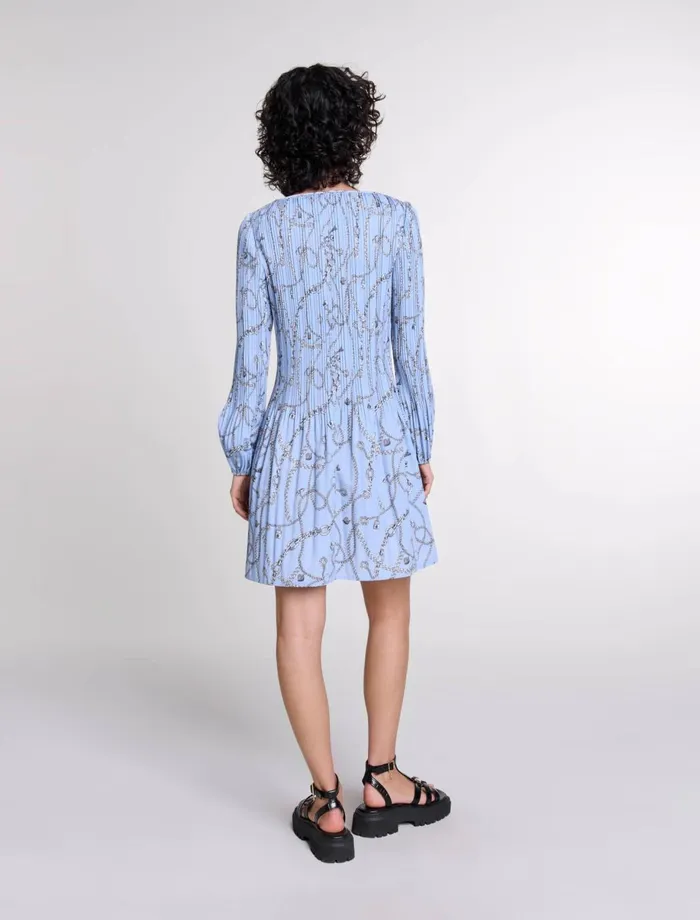 Dresses Women Maje Patterned Pleated Dress Blue Chains Print