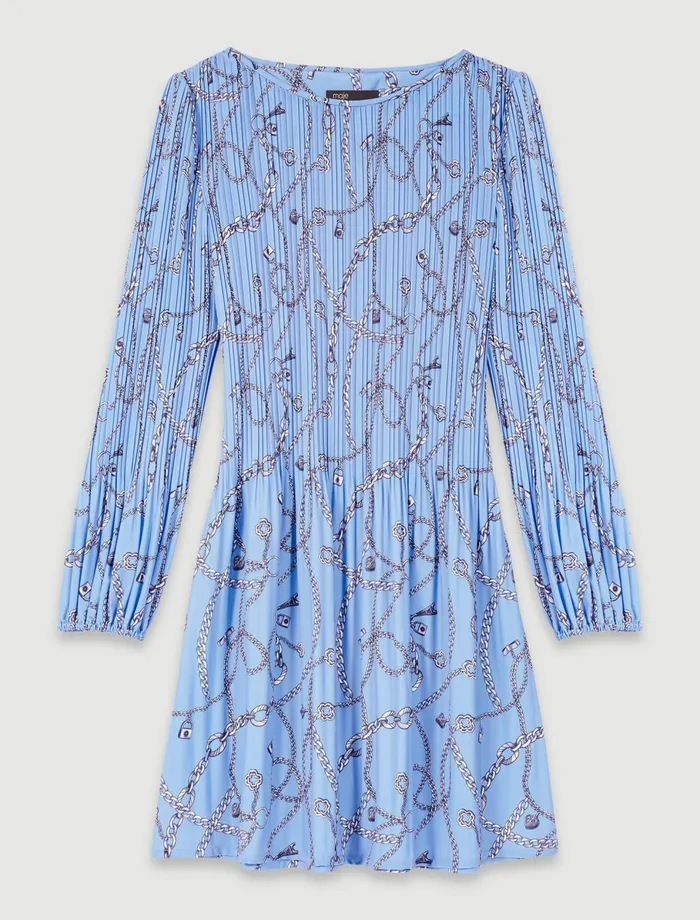 Dresses Women Maje Patterned Pleated Dress Blue Chains Print