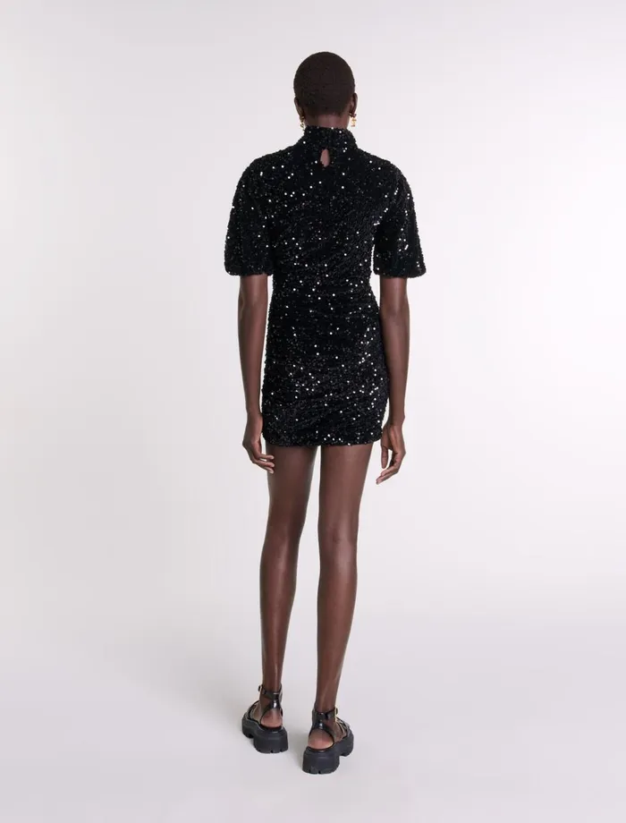 Dresses Women Maje Short Velvet And Sequinned Dress Black