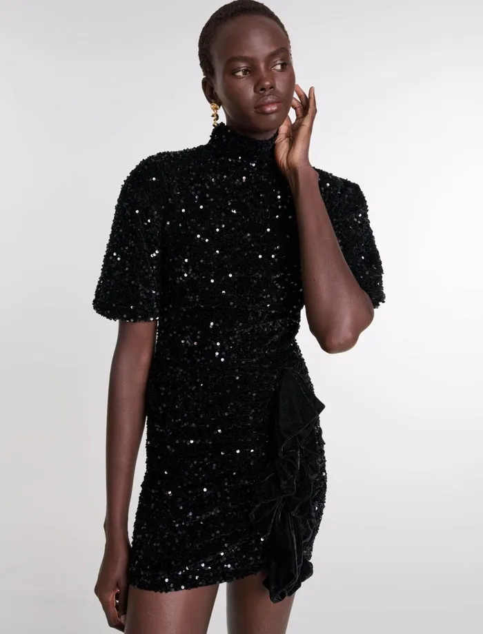 Dresses Women Maje Short Velvet And Sequinned Dress Black