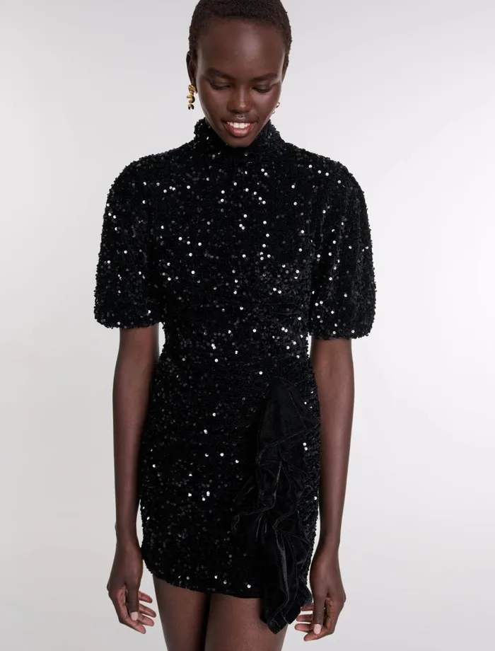 Dresses Women Maje Short Velvet And Sequinned Dress Black