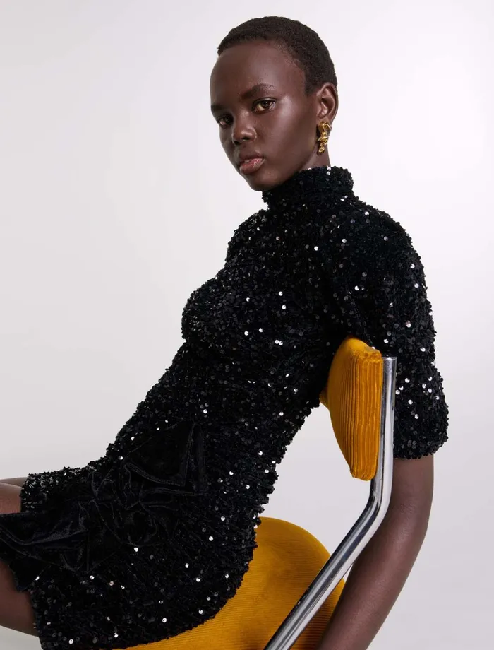Dresses Women Maje Short Velvet And Sequinned Dress Black