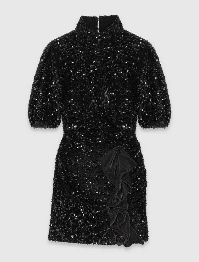 Dresses Women Maje Short Velvet And Sequinned Dress Black