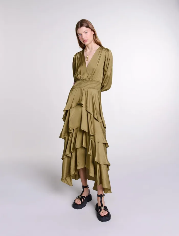 Dresses Women Maje Tiered Maxi Dress Khaki