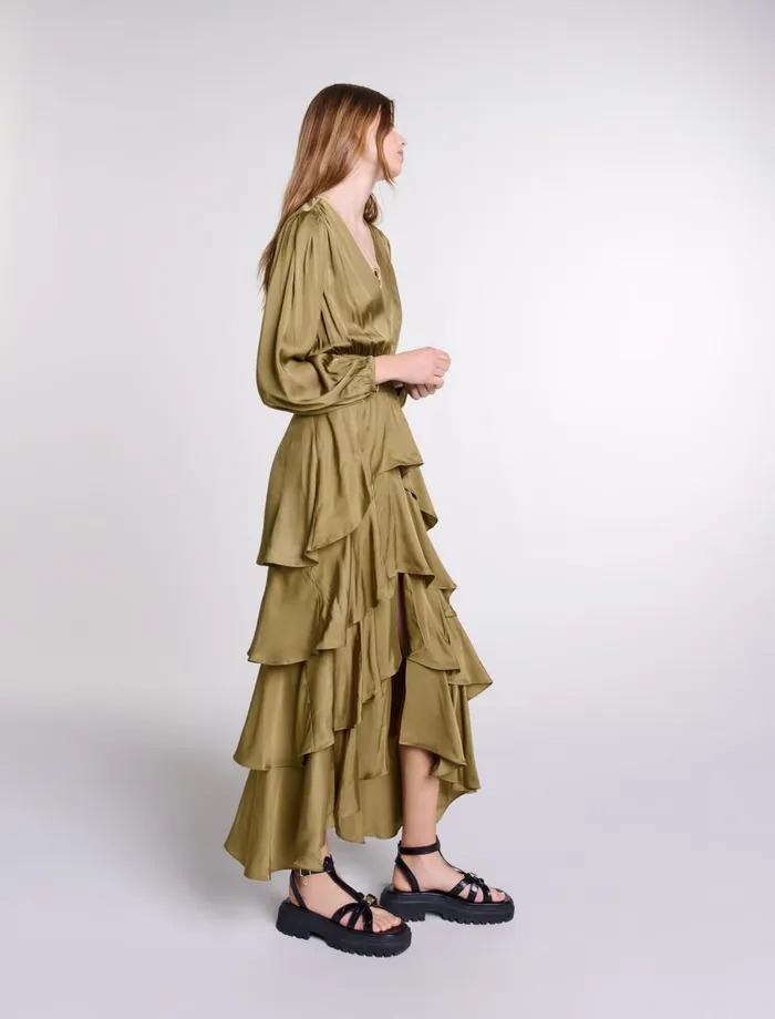Dresses Women Maje Tiered Maxi Dress Khaki
