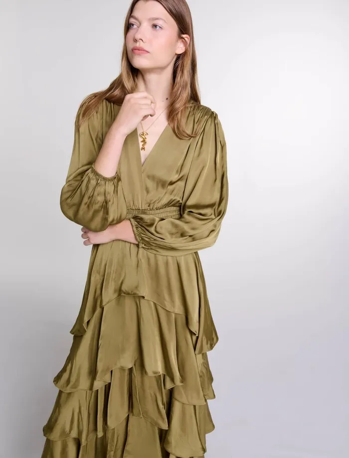 Dresses Women Maje Tiered Maxi Dress Khaki