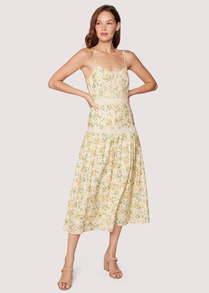 Earth Angel Midi Dress Yellowfloral Women Lost Wander Dresses