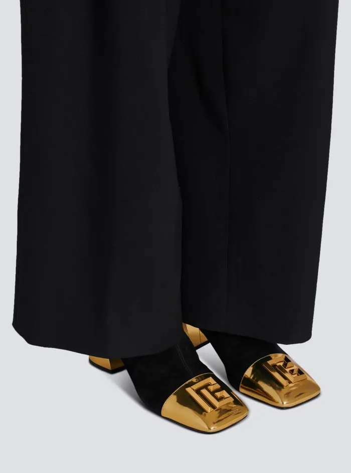 Edna Ankle Boots In Suede And Mirrored Leather Black Women Balmain Boots