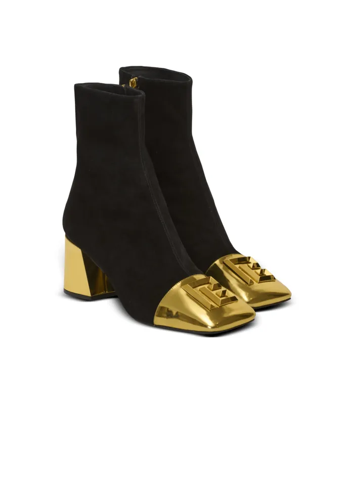 Edna Ankle Boots In Suede And Mirrored Leather Black Women Balmain Boots