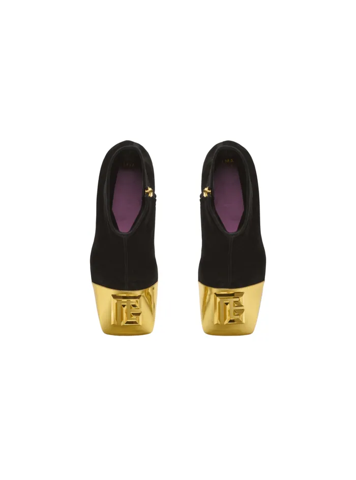 Edna Ankle Boots In Suede And Mirrored Leather Black Women Balmain Boots