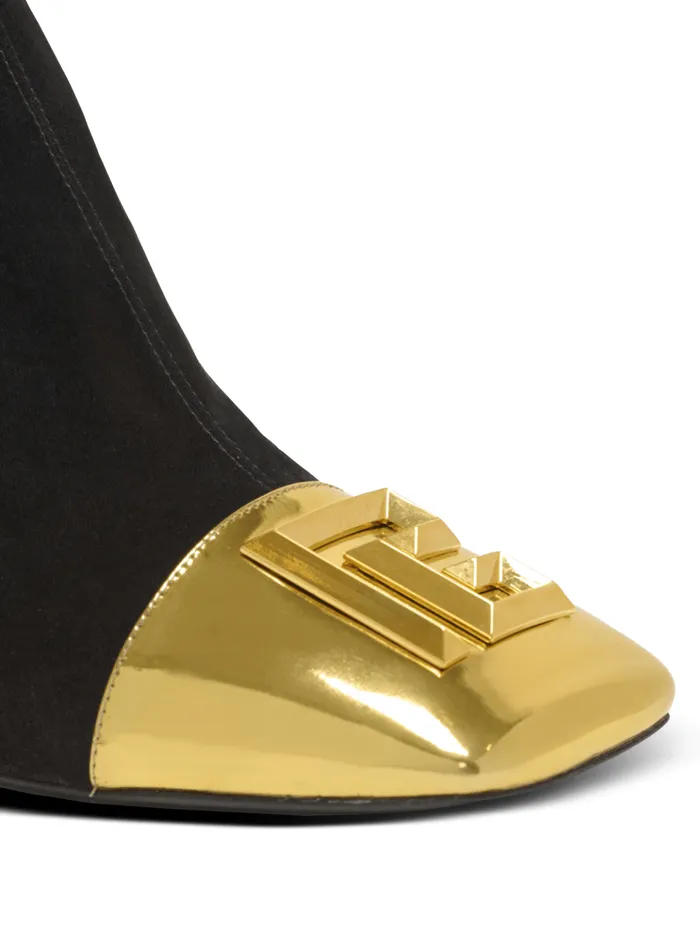 Edna Ankle Boots In Suede And Mirrored Leather Black Women Balmain Boots