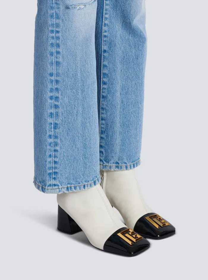 Edna Ankle Boots In Twotone Leather White Women Balmain Boots