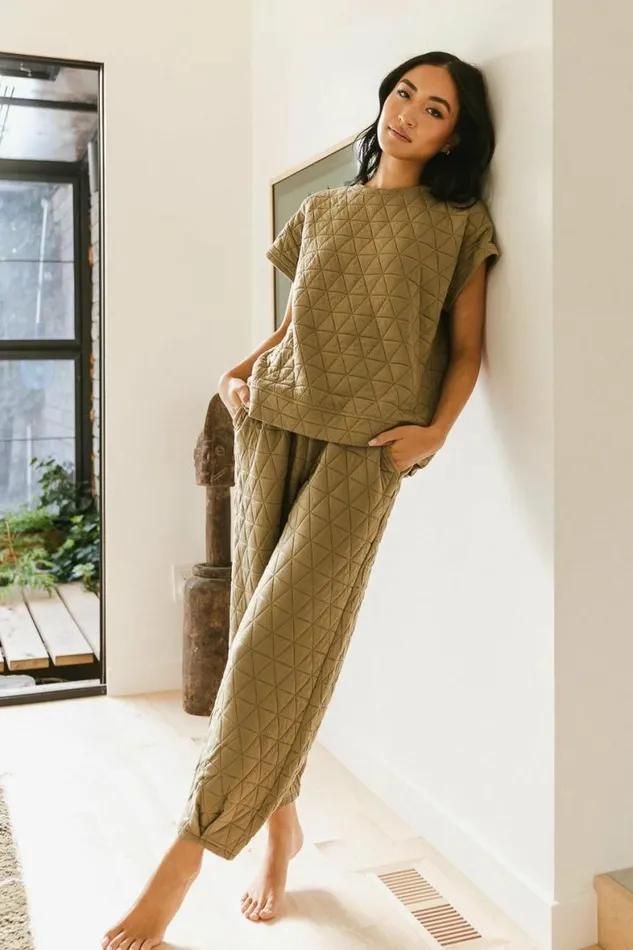 Elora Quilted Joggers In Olive Olive Women Bohme Pants