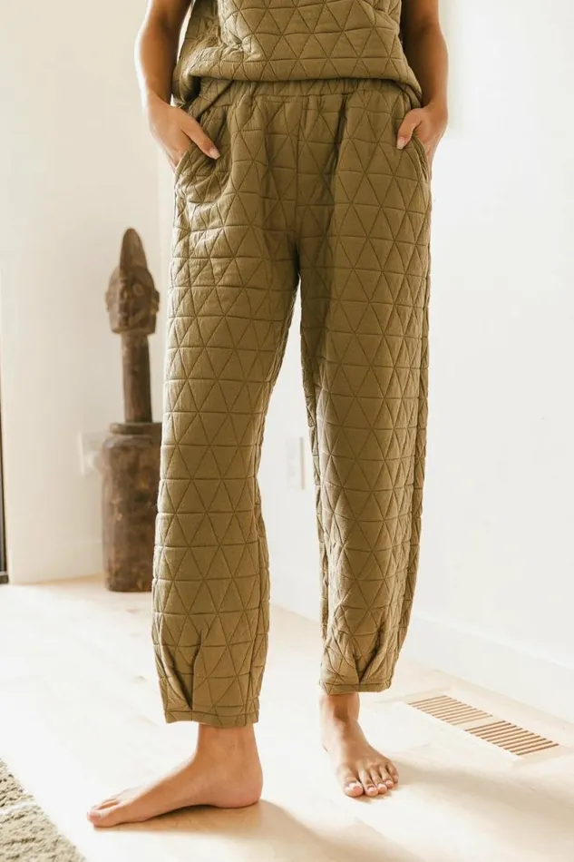 Elora Quilted Joggers In Olive Olive Women Bohme Pants