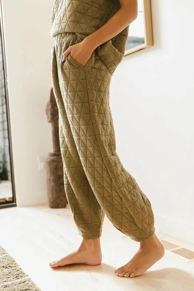 Elora Quilted Joggers In Olive Olive Women Bohme Pants