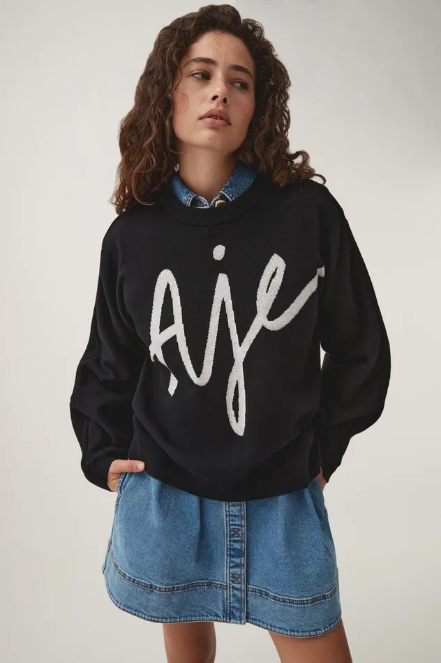 Equation Knit Crew Jumper Blackwhite Women Aje Knitwear 038 Jumpers