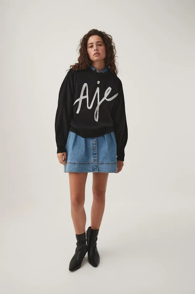 Equation Knit Crew Jumper Blackwhite Women Aje Knitwear 038 Jumpers