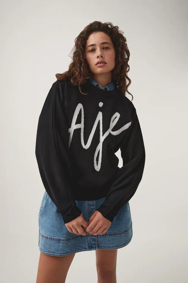 Equation Knit Crew Jumper Blackwhite Women Aje Knitwear 038 Jumpers