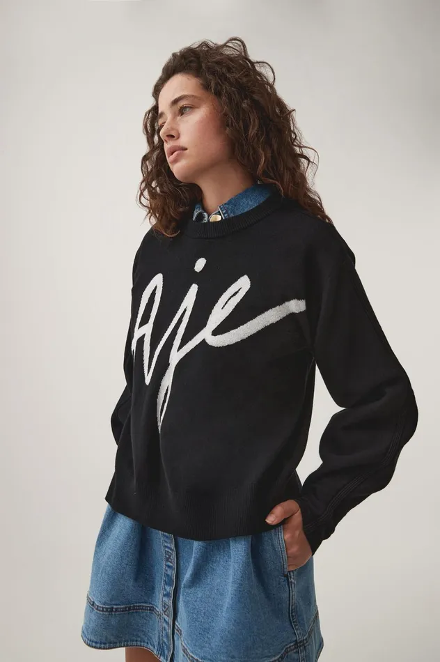 Equation Knit Crew Jumper Blackwhite Women Aje Knitwear 038 Jumpers