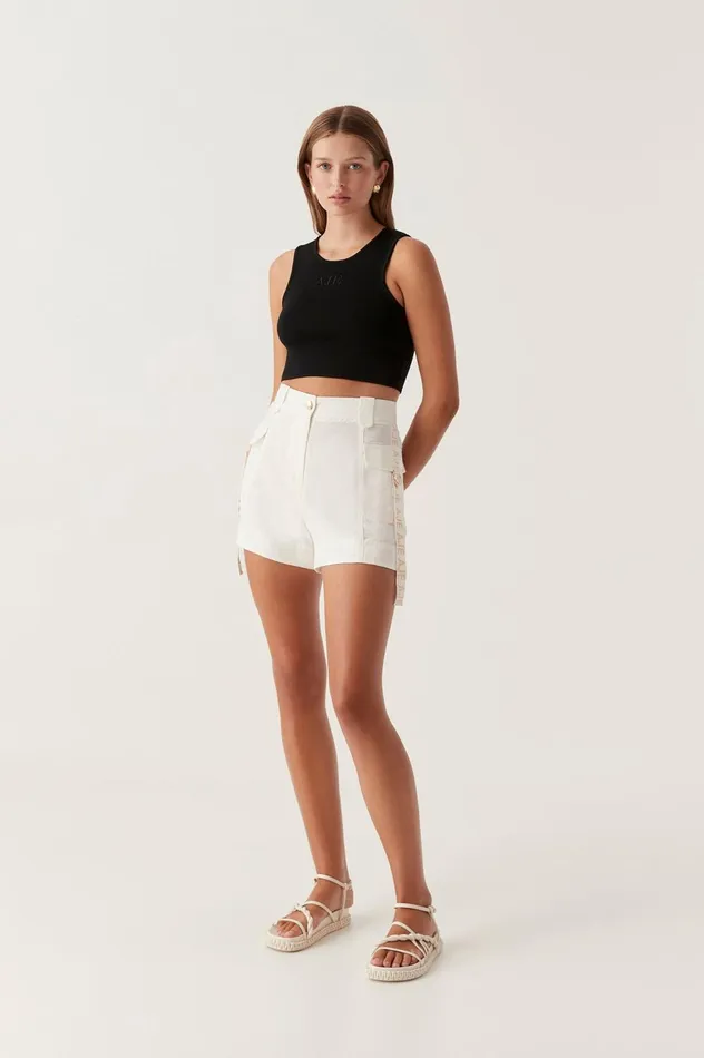 Escapade Ribbon Logo Short Ivory Women Aje Shorts