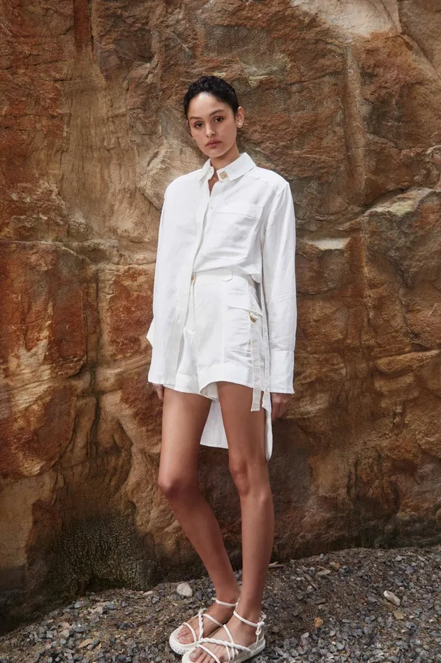 Escapade Ribbon Logo Short Ivory Women Aje Shorts