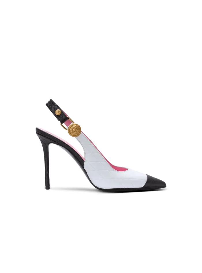 Eva Pumps In Calfskin With Embossed Diamond Motif White Women Balmain High Heels and Pumps