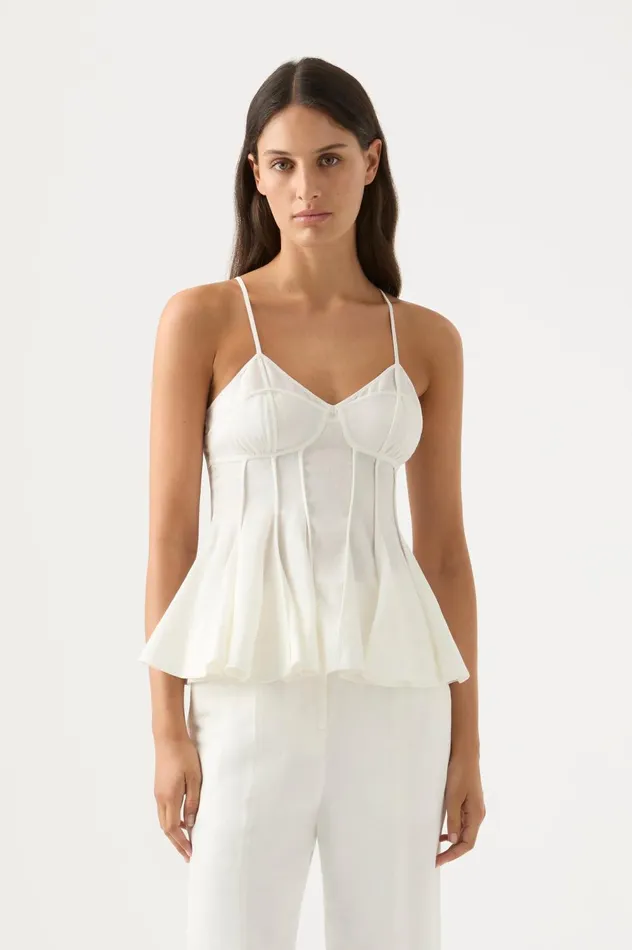 Evangeline Flared Camisole Top Ivory Women Aje Tops