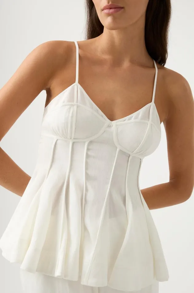 Evangeline Flared Camisole Top Ivory Women Aje Tops