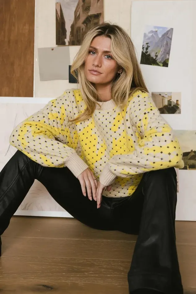 Felicity Abstract Sweater In Yellow Yellow Women Bohme Tops